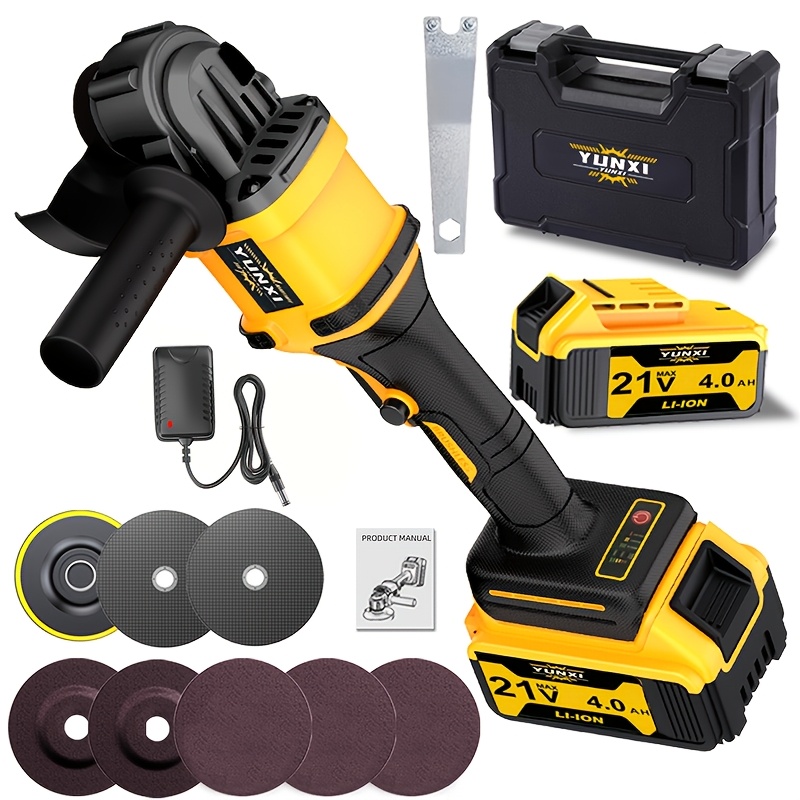 TEMU Wireless Lithium Angle Grinder, Angle Grinder Set, Ergonomically Designed, With A Installable Handle, Optional Accessories, Suitable For Metal,
