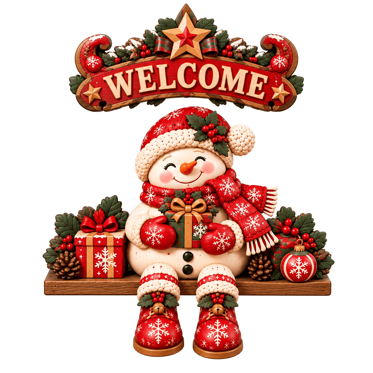 TEMU 2d Flat, 2d Flat 2pcs Wooden Christmas Welcome Door Hanging, Swing Snowman "welcome" Sign, Gift Box Holly Ornament, Front Door Entryway Wall