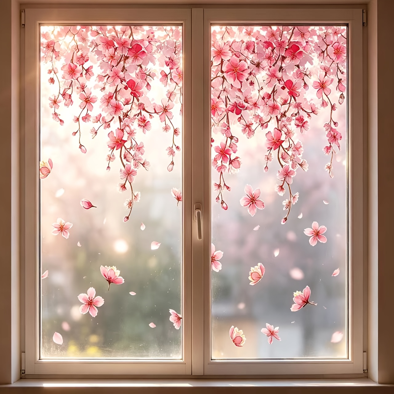 TEMU トな桜のウィンドウフィルム 豪華なガラス装飾ステッカー 簡単にはがして壁に貼り付け可能 リビング・寝室・テレビ壁用 ティックなウォールデカール