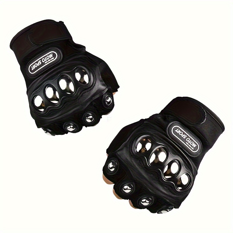 

1pair Black Steel Outdoor Knuckle Motorcycle Power Sports Gloves