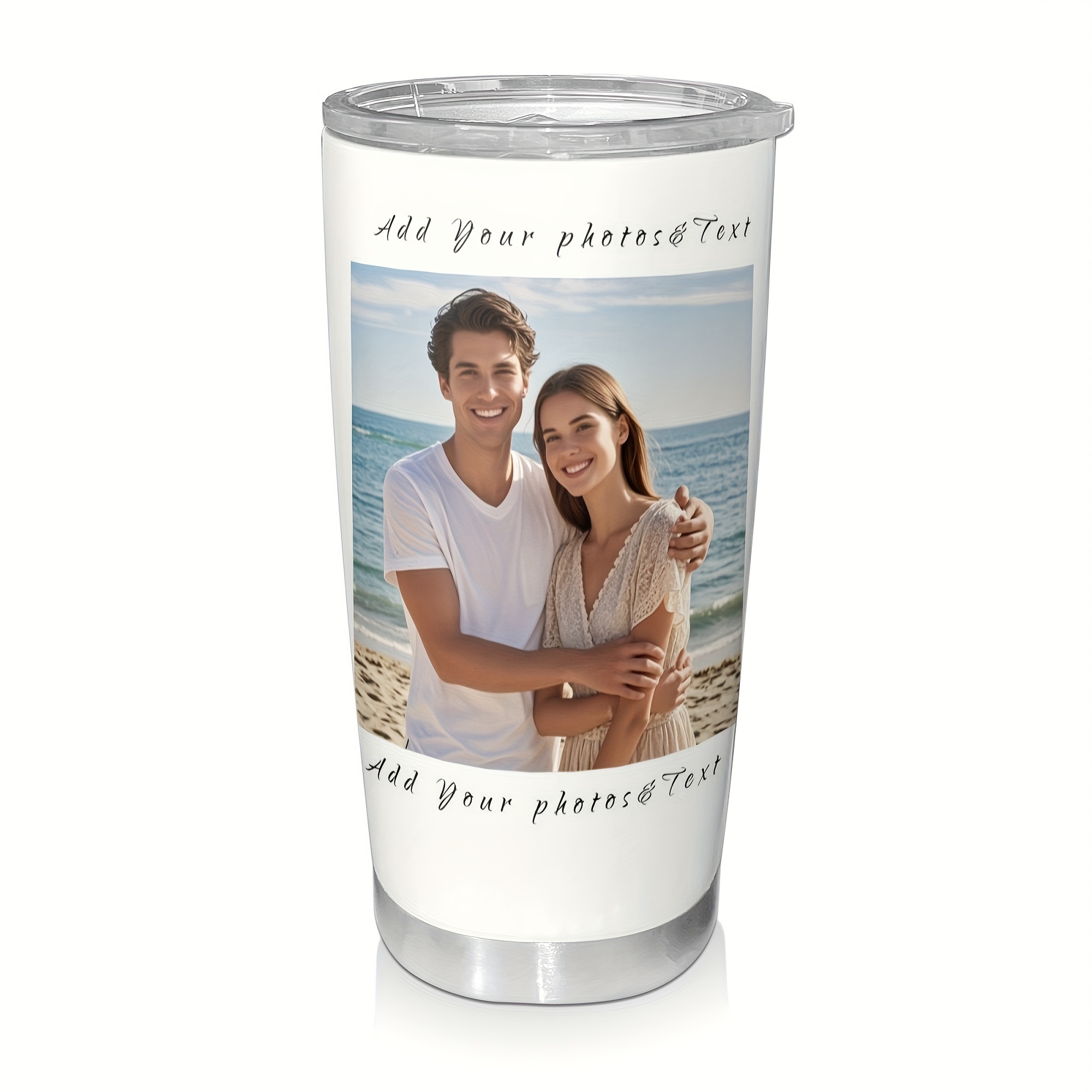 

White Personalized Car Cup With Photo Text Picture Tumblers - 20 Oz Pictures Photos Stainless Steel Insulated Coffee Travel Mug Cup - Birthday Christmas Cups Customized Gifts 6.9 In * 3.4 In * 2.4 In