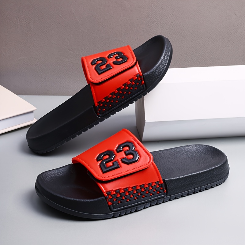 TEMU Men's Summer Fashionable Black Pvc Sandals With Number - Breathable, Comfortable, Durable, Round Toe, Casual Footwear, Comfortable Footwear |