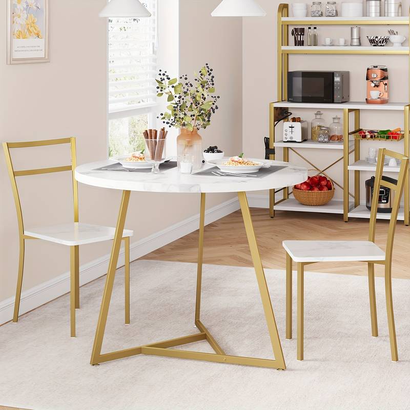 Table Ronde Avec 4 Chaises Encastrables - Diamètre 80 Cm, Hauteur 75 Cm, Idéal Pour Petite Salle à Manger, Bureau Ou Salon