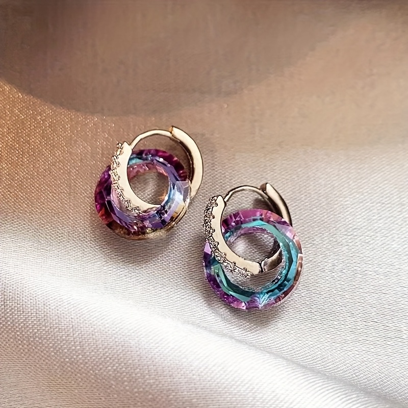 Image of 1 Pair Niche Design Gradient Purple Hoop Earrings, Light Luxury Premium Jewelry, Individual And Versatile Temperament Earrings. Suitable For Daily , Party Wear, Holiday Gift