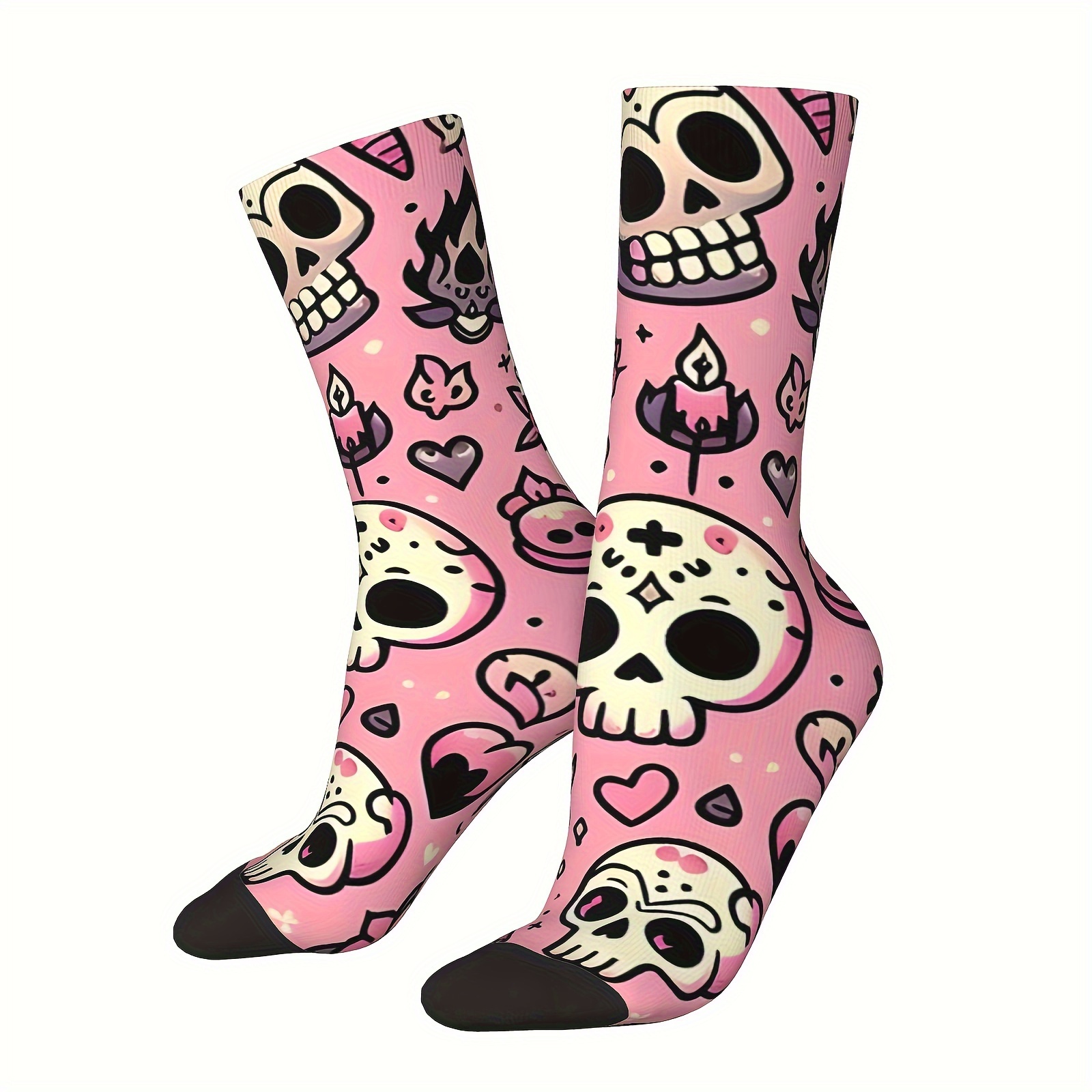 

Unisex Vintage Skull Illustration Socks - 1 Pair, Polyester 95%, Spandex 5%, Hand Washable, Knit Fabric, Novelty Socks For Men And Women