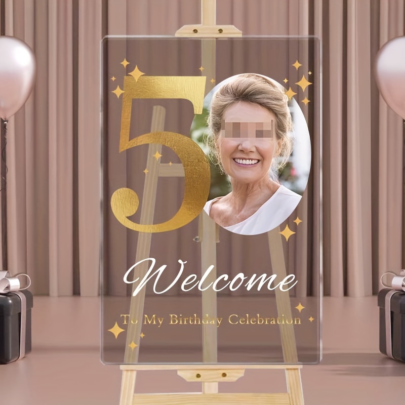 

Customized 50th Birthday Acrylic Welcome Sign, 16x24 In Personalized Party Decoration - Elegant Golden Anniversary Celebration Welcome Board For Indoor/outdoor, No Bracket Included