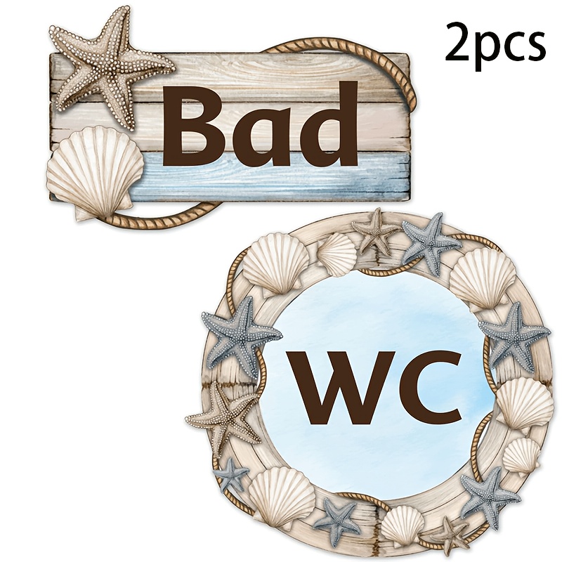 2pcs Set Bathroom Door Sticker, Starfish, Blue, Suitable For Bathrooms And Toilets, 15cm