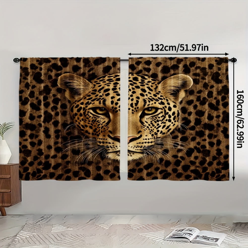 TEMU 2d Flat - 2d Flat - 2pcs, 2d Flat Printing Creative Curtains Leopard Print Polyester (without Rod, No Movement, No Battery) Decorations For Home