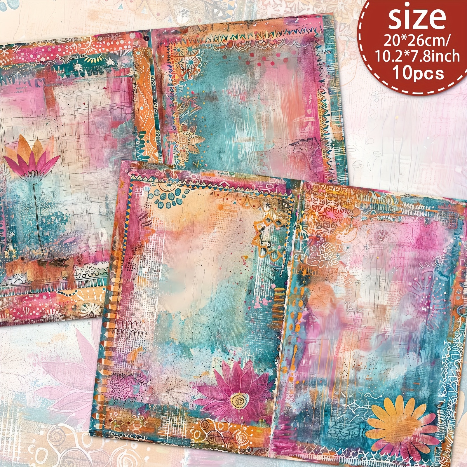 TEMU Set Of 10 A4 Vintage-style Abstract Scrapbooking Papers, Handmade Junk Journal And Decorative Craft Paper, Crafting Supplies For Scrapbooking,