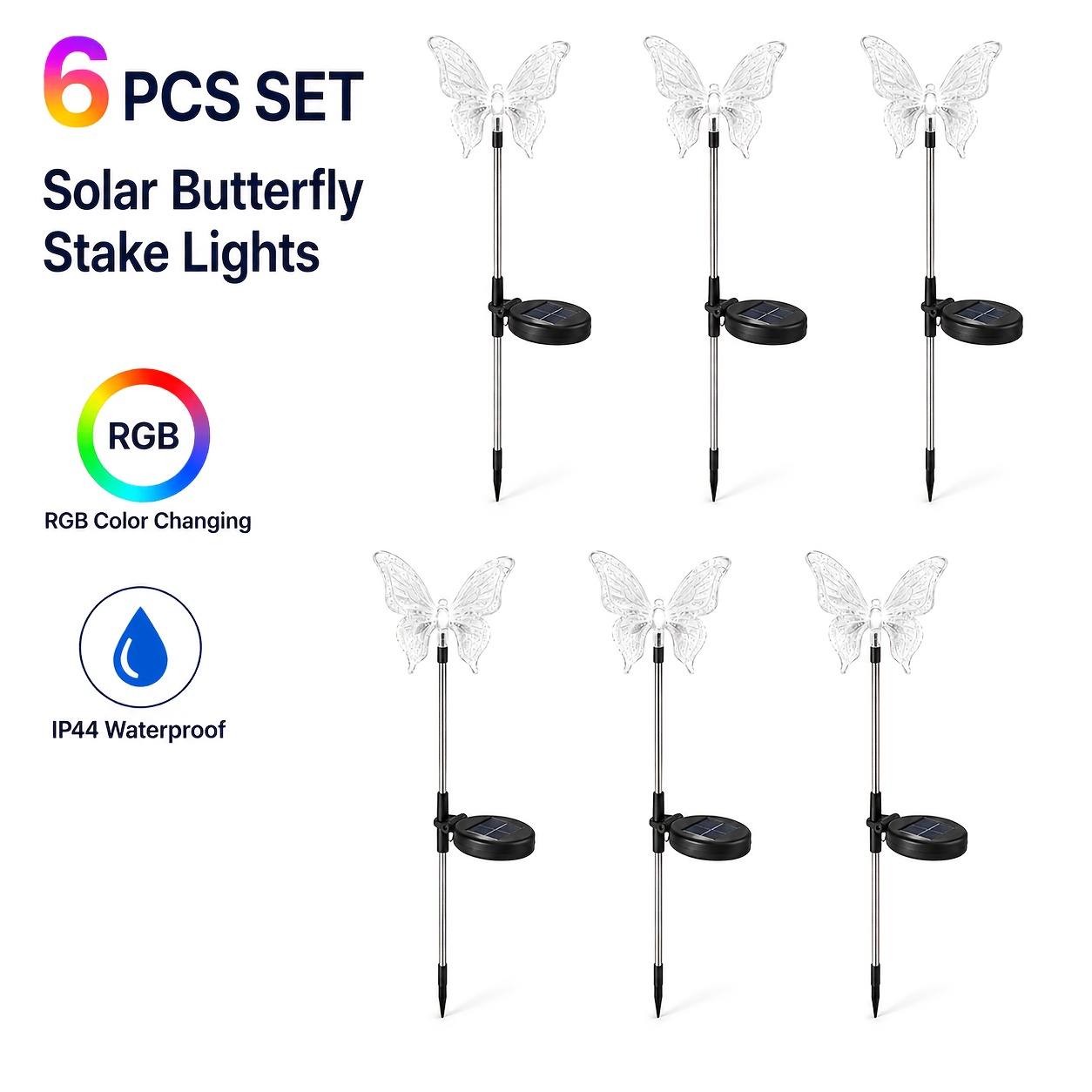 TEMU 6 Pack Solar Stake Lights, Rgb Color Changing Outdoor Garden Lawn Pathway Decor Lights
