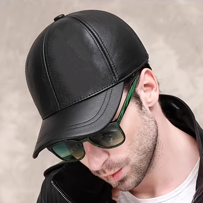 

Genuine Leather Baseball Cap For Men, , Non-stretch Fabric, Non-textile Weave, Warm Duck Tongue Hat For Autumn Winter Outdoor Sports, Ideal Festival Gift