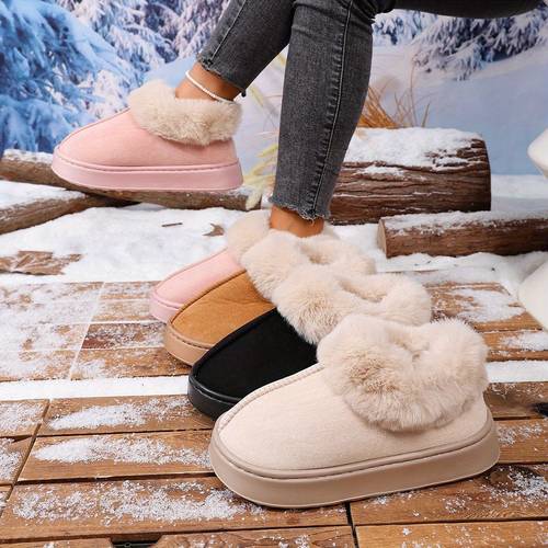 fleece thick soled fleece lined and thickened flat shoes warm soft comfortable casual and easy solid color women shoes