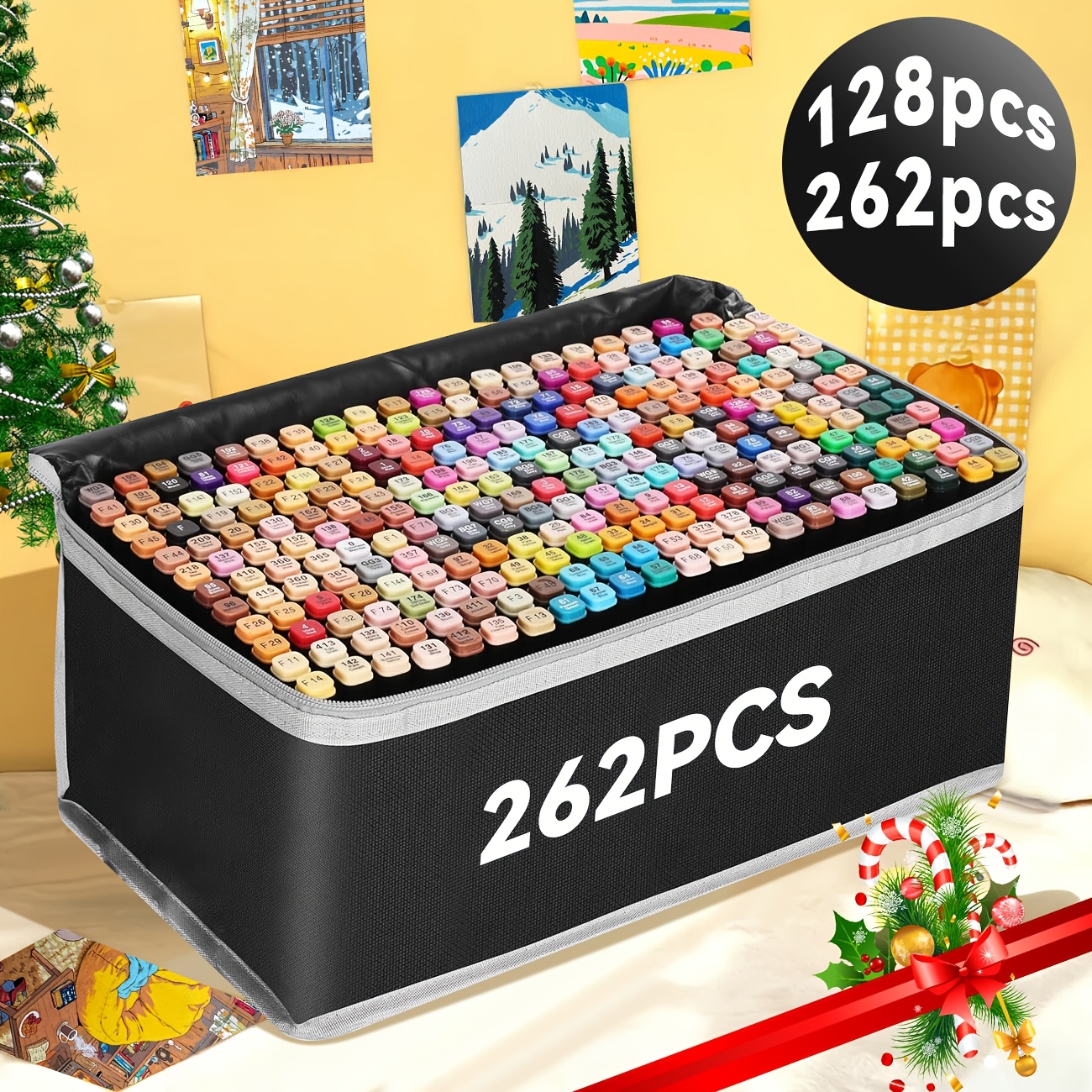 TEMU Marqueurs Artistiques Double Pointe 262/128 Couleurs avec Embout - Encre à Base d'Huile Adaptée au , au , au Coloriage, Outils de Dessin pour