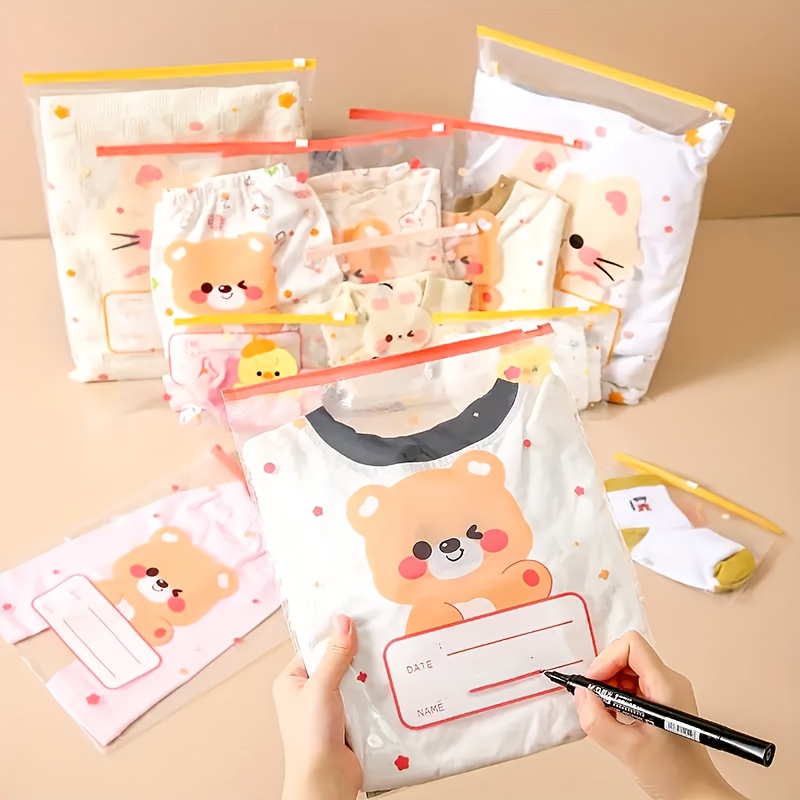 TEMU Juego de 3 bolsas de almacenamiento de plástico, patrones de dibujos animados aleatorios, tamaños diferentes, ligeras y resistentes , adecuadas