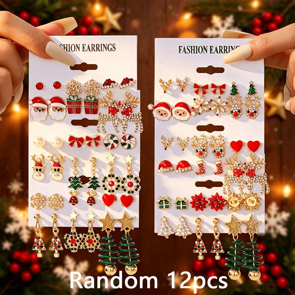 TEMU Random 12/24/36/48/60pcs Christmas Holiday Gift Set, Fashionable, Gorgeous, And Exquisite Style, Shiny Rhinestone Red, Green, And White Santa