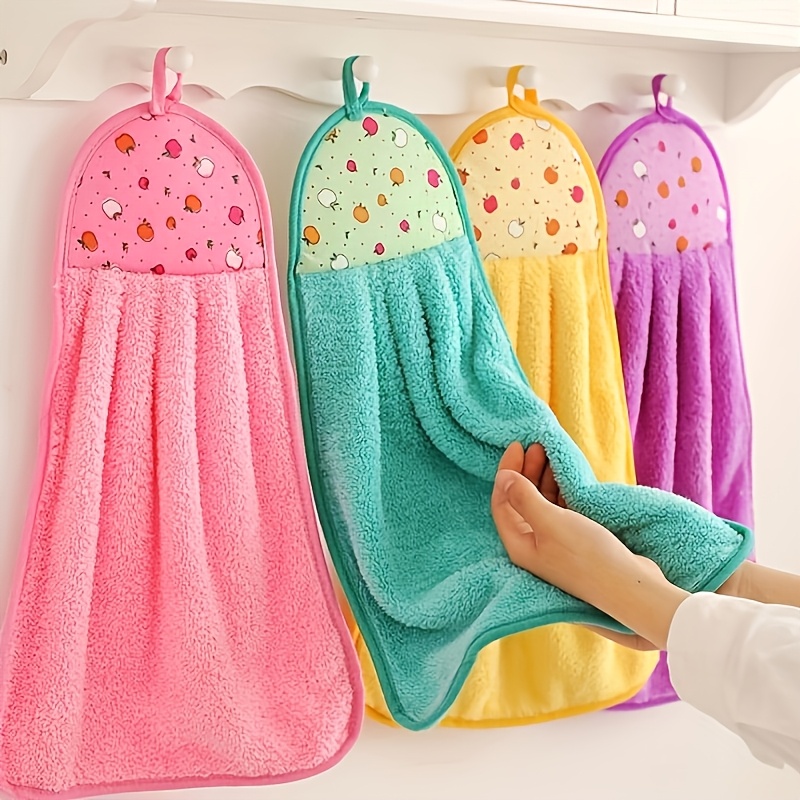 

3pcs Fruit Pattern Hanging Hand Towels - Soft, Absorbent & Quick-dry Polyester Cleaning Cloths For Kitchen/bathroom - With Hanging Loop, Hand Towels, Cleaning Tools, Back To School