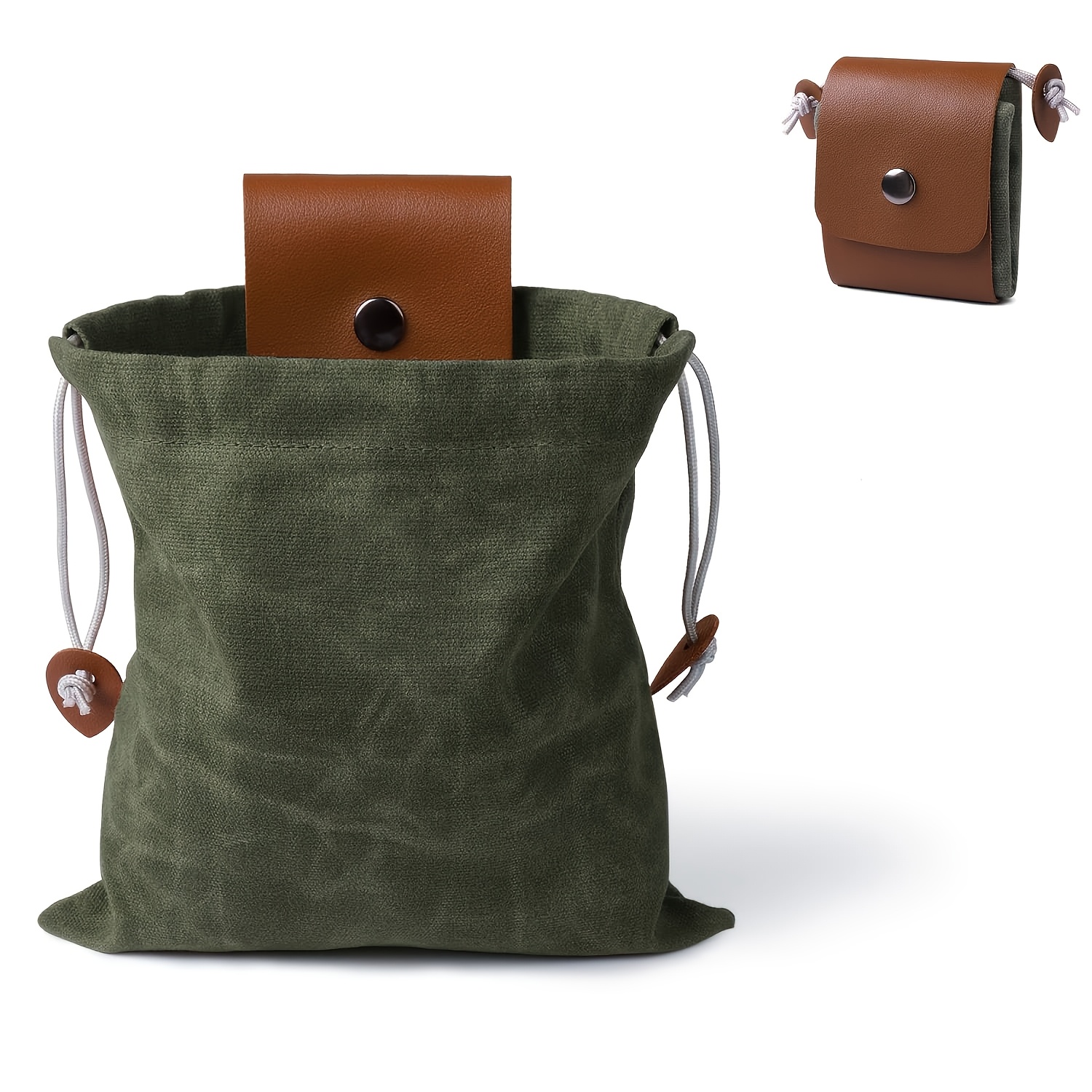 TEMU Canvas Foraging Bag, Belt Mount Drawstring Mushroom Picking Bag, Portable Outdoor Berry Pouch For Hiking Camping Dog Treat Storage, Gift For