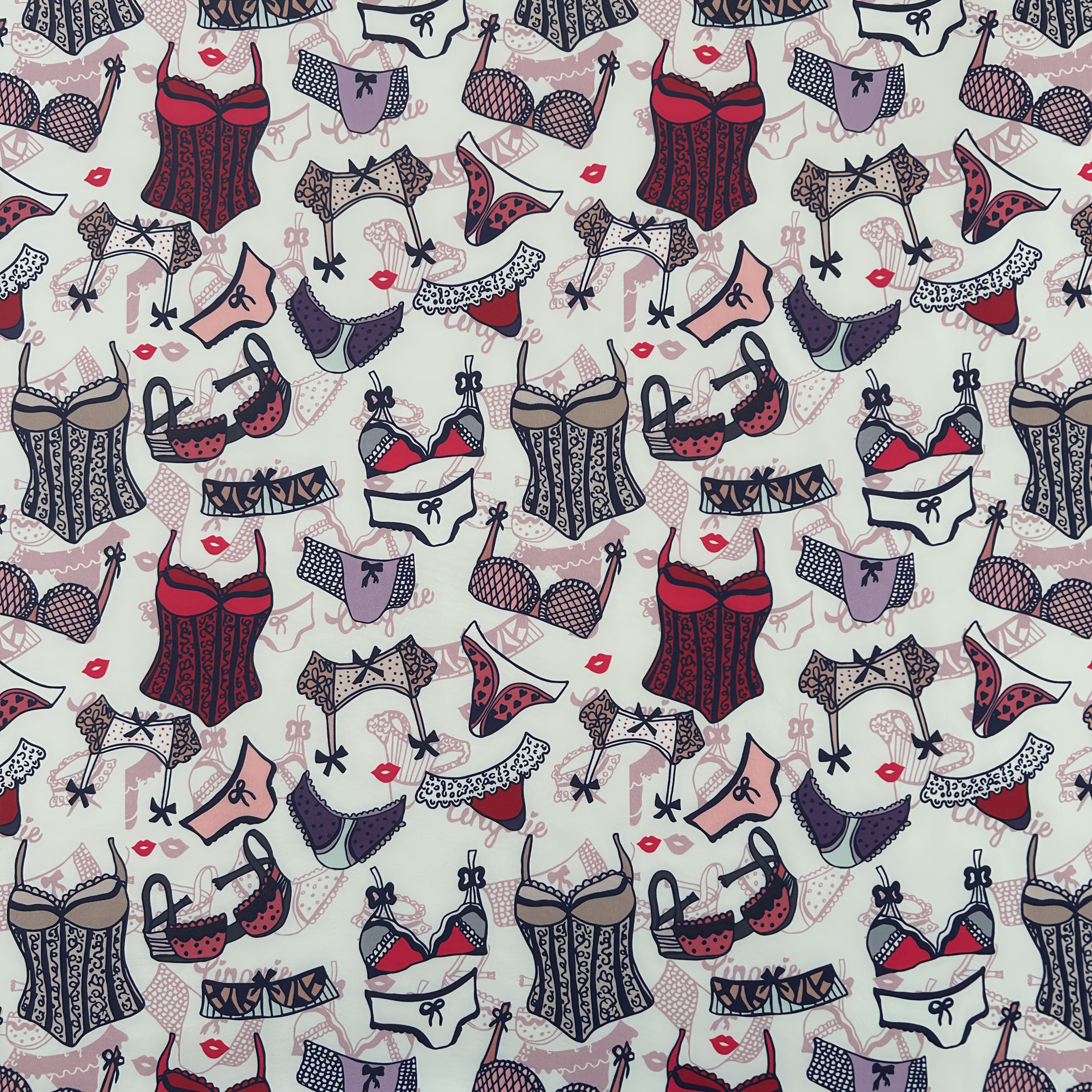 TEMU 1pc Fashion Lingerie Printed Fabric - With Red Lips & , Durable Polyester Blend For Diy Crafts, Handmade Bags, And , Lingerie Patterns, Crafting