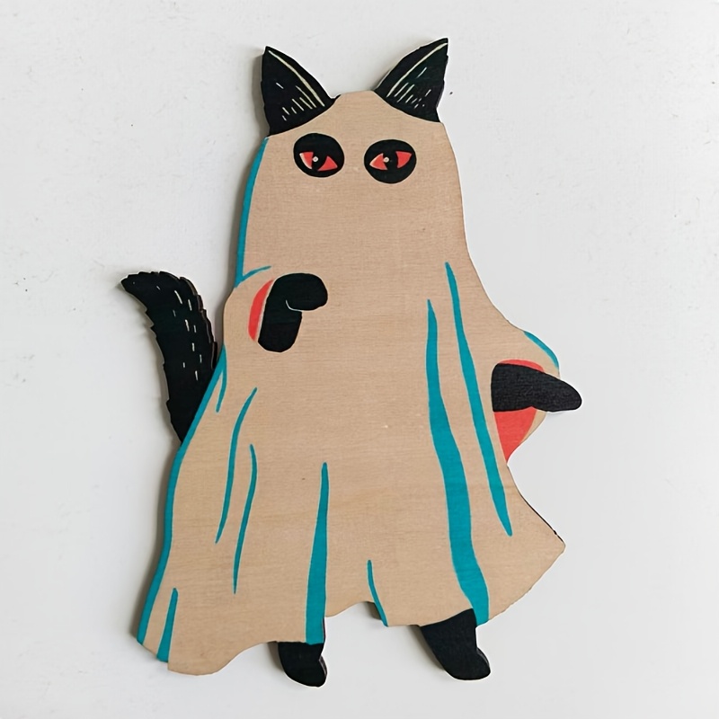 TEMU 2d Flat Wooden Halloween Decor, Vampire Black Cat Ornament, Suitable For Home, Halloween Night, Party, Front Door, Farmhouse Decor, Perfect Gift