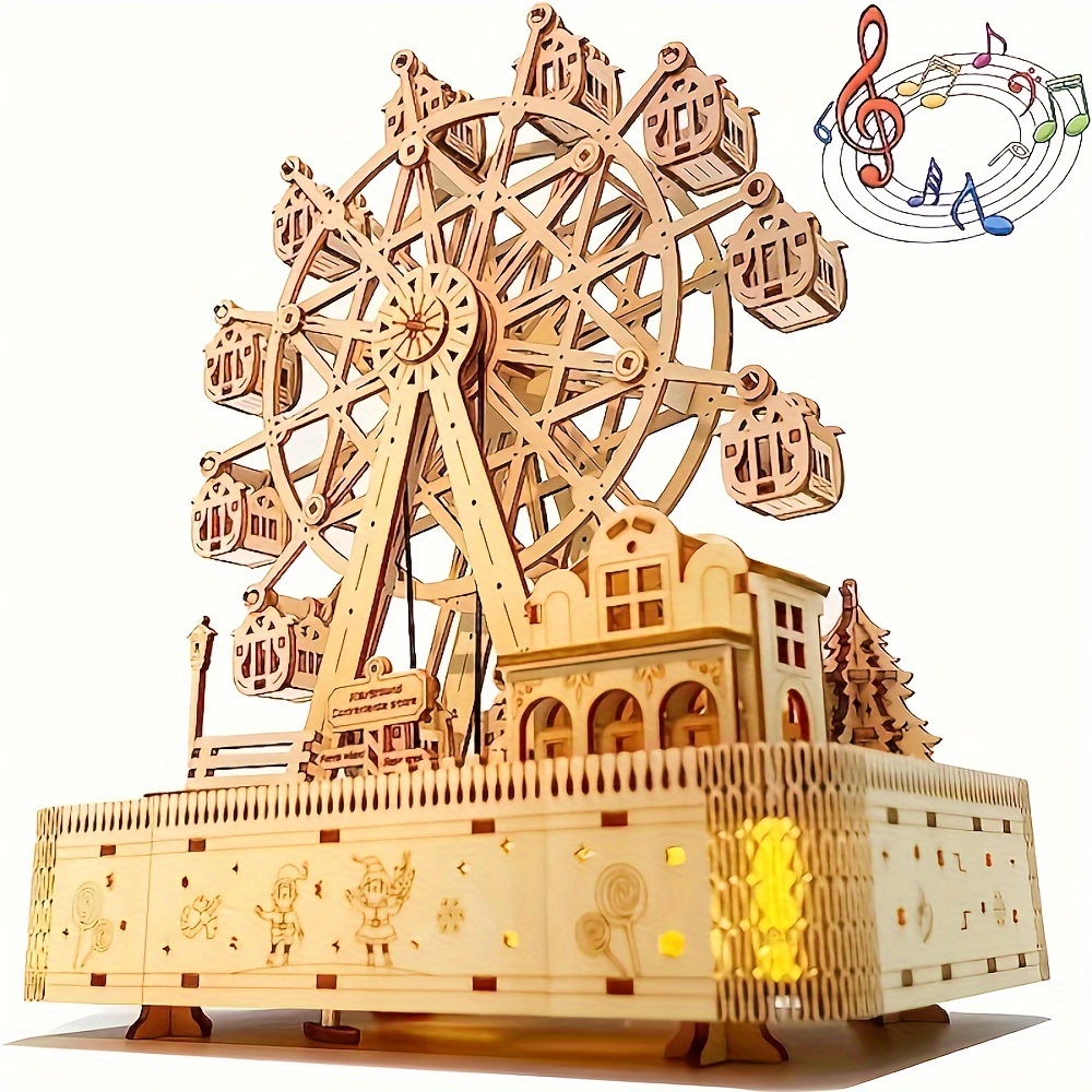 

183pcs 3d Wooden Puzzle For Adults - Wheel Music Box With Led Lights, Intricate , Built-in Musical Mechanism, Ideal For Home Decor And Gift, Musical Gift Item|led Illuminated Model|musical Wood Craft