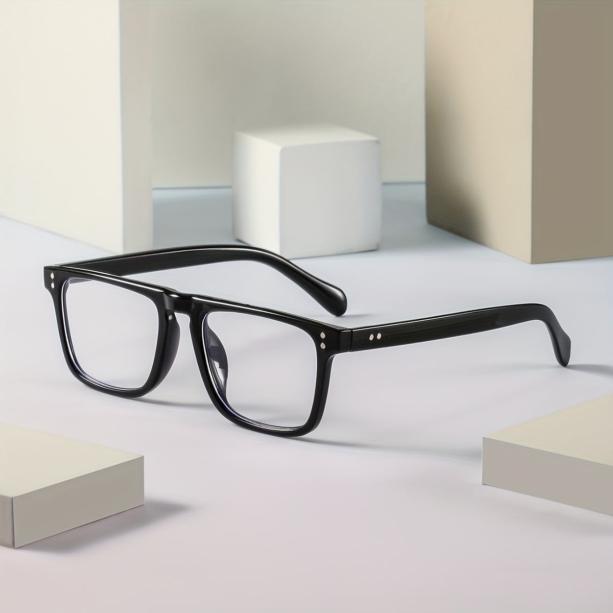 1 Pair Of Men' Square Rice-grain Minimalist Casual Artistic Style Versatile Trendy Temperament Fashion Flat-lens Glasses
