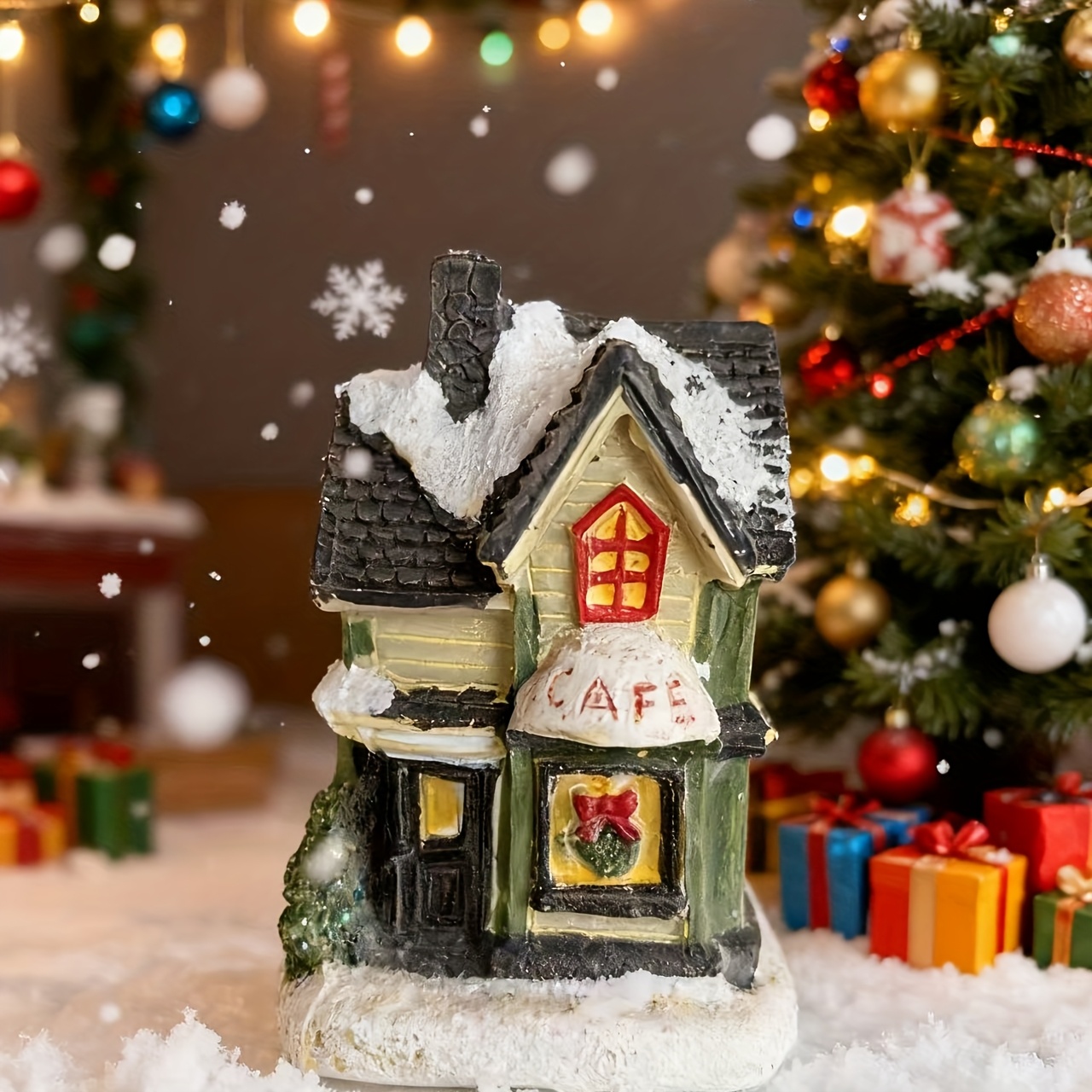 TEMU 1pc Ornement de Maison de Neige de Noël Cartoon Miniature Villa Paysage Maison Résine Artisanat Présentoir