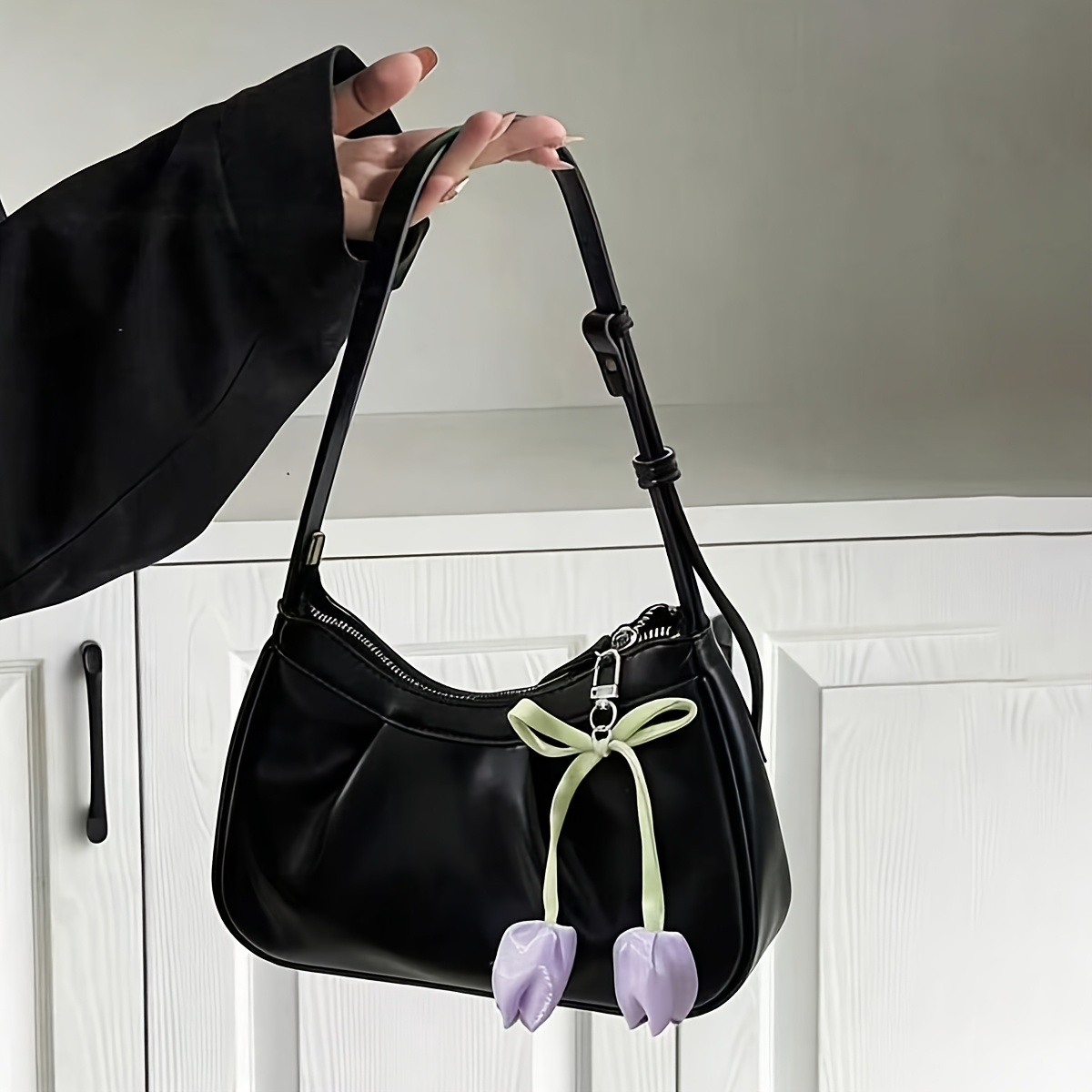 TEMU Gentle Korean-style Vintage Underarm Bag, High-end Single-shoulder Crossbody Bag For Women, Pleated Bag, Baguette Bag