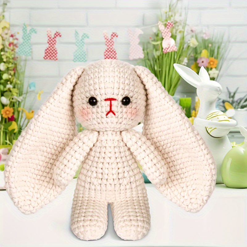 

Beginner Crochet Bunny Kit - Complete Handcrafting Set With Hook, Yarn, Filler & Instructions - White Fabric Craft For All