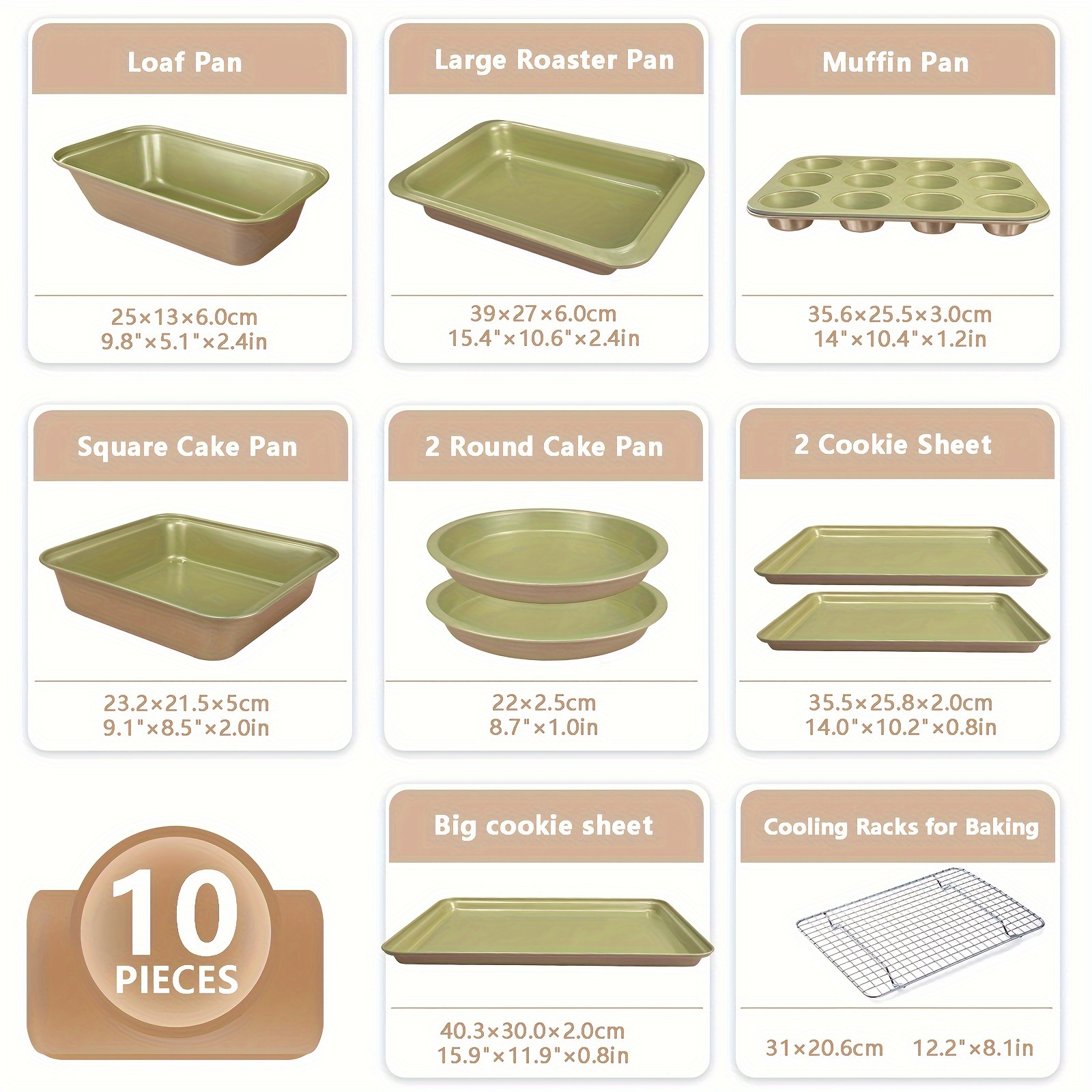 TEMU 10pcs, Nonstick Bakeware Set, Professional Kitchen Baking Pans Set With , Muffin Pan, Loaf Pan, Cake Pan And Cooling Rack, 0.8mm , Dishwasher Safe, Heavy Duty