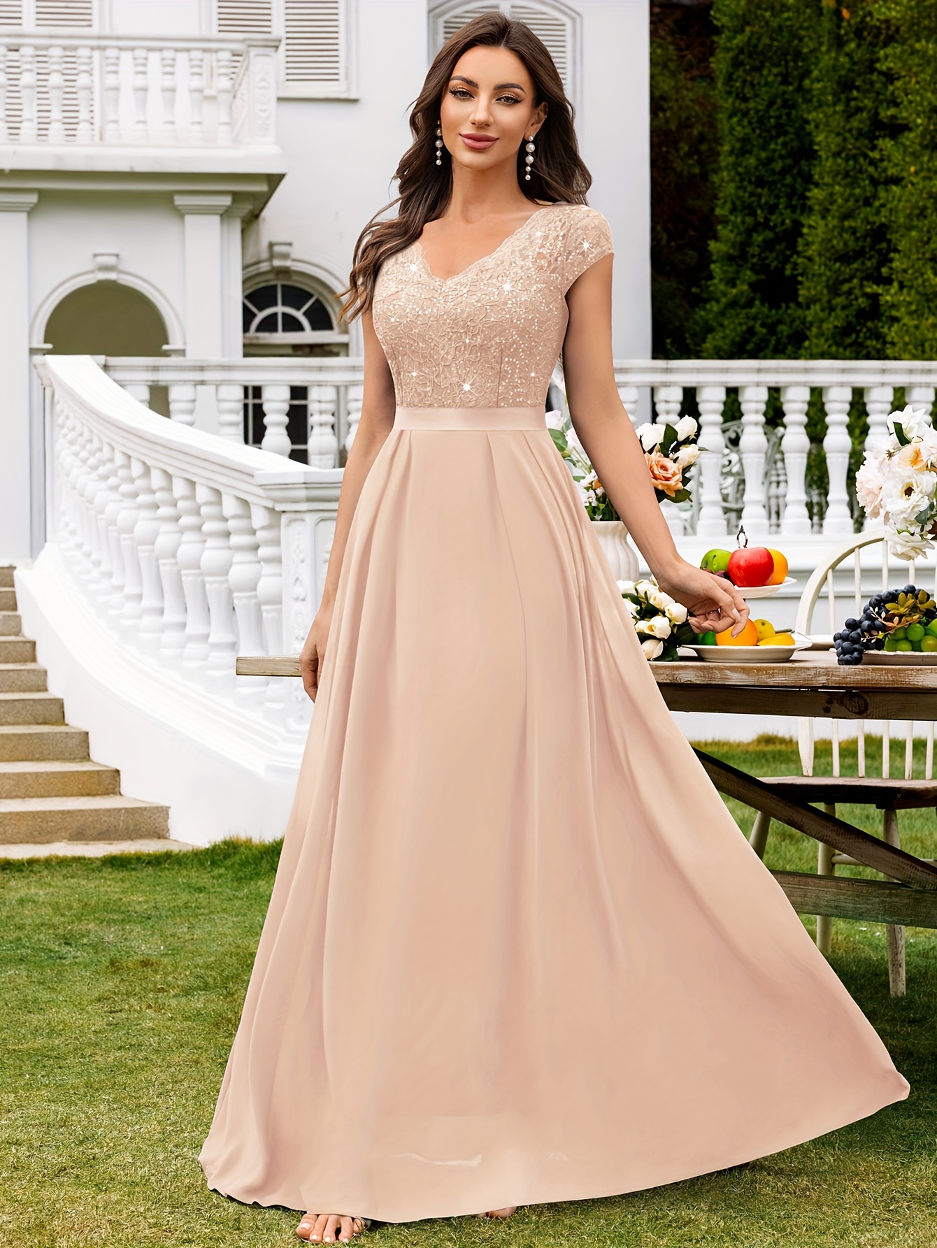 summer cotton maxi dress Biba High neckline Color:blush adding an elegant detail Champagne Beaded Mermaid Evening