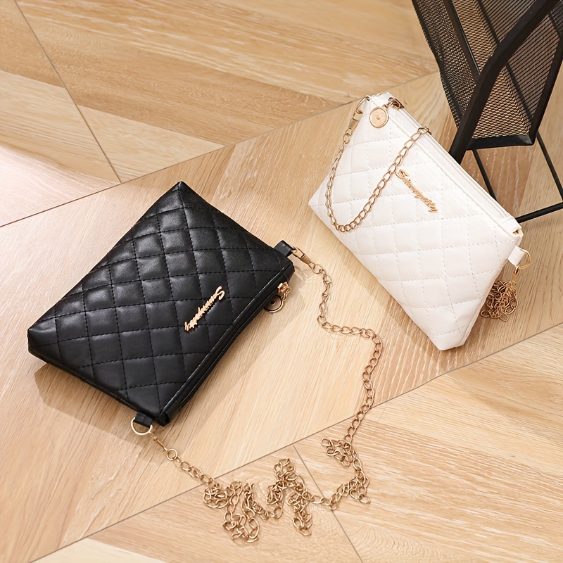 

Classic Quilted Solid Color Shoulder Makeup Bags, Pu Leather Versatile Pouch With Chain Strap For Women