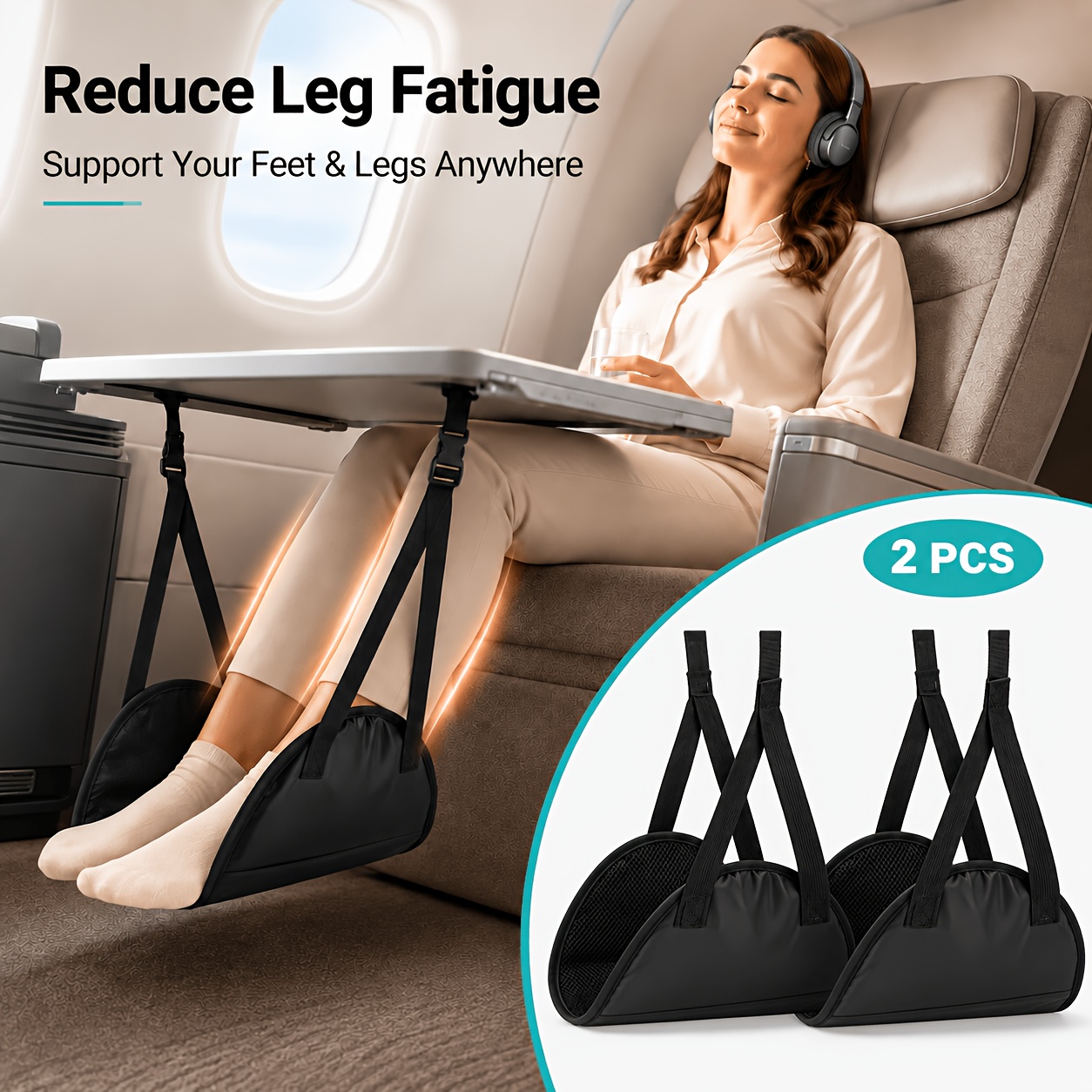 TEMU 2 Ultra-comfortable Airplane Foot Rest Pedals - Adjustable Height, Portable Soft Polyester Material, Travel Foot Rest Pad, , Space-saving,