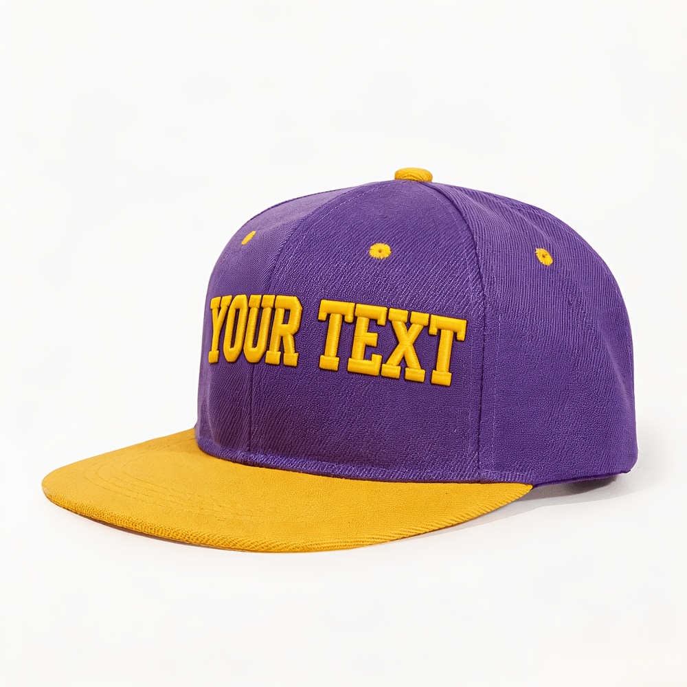 TEMU 1pc Custom Embroidery Snapback Hat, Flat Brim Hip Hop Baseball For Men Women, Personalized Text Streetwear Visor For Party Dance Urban Fashion