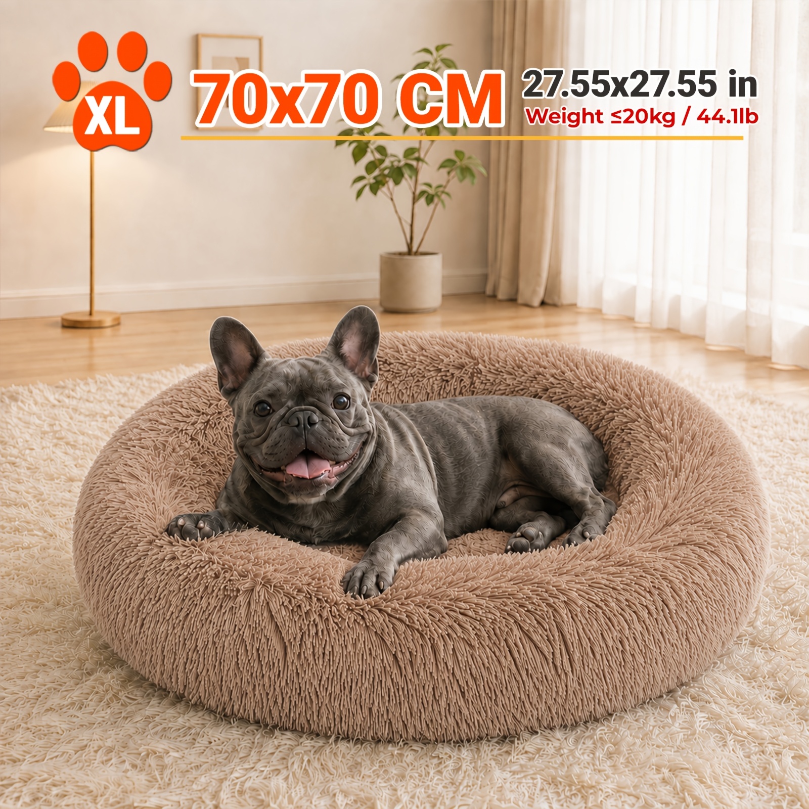 TEMU Panier pour chien donut multi-tailles, canapé long en peluche pour animaux de compagnie, coussin de lit de nid , lit et confortable toutes pour