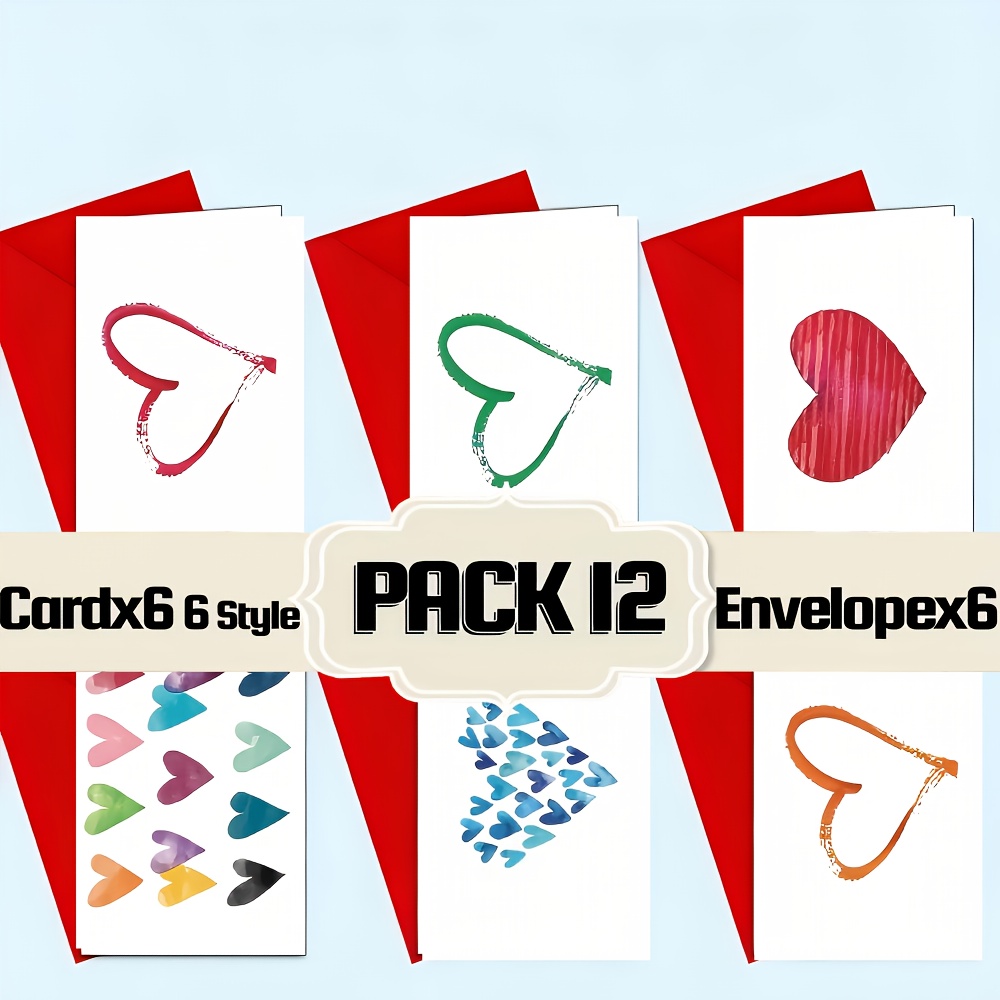 TEMU Un ensemble de 12 cartes de vœux et d'enveloppes vintage de cœur, un ensemble de cartes de Saint-Valentin amusantes, des cartes d'invitation de