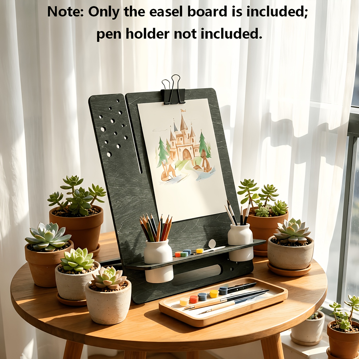 TEMU 1pc, Multifunctional Wooden Table Easel Ornament, Art Sketch Stand With Pen Holder, Suitable For Painting And Reading, Multifunctional Sketch