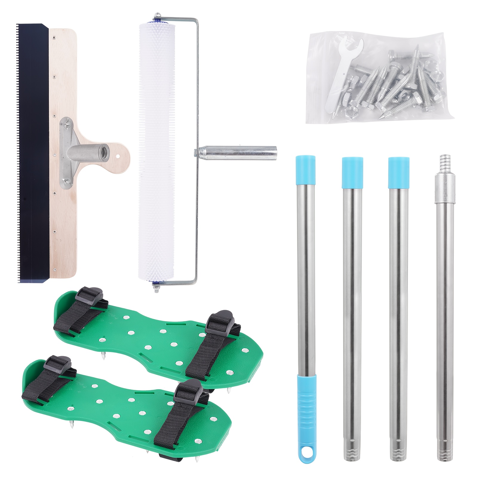 Image of Floor Repair Tools, Cement Tools, Defoaming Roller, Wooden Handle Scraper, Notched Scraper, Spiked Shoes, Rake, Concrete Finishing, Scrapers, Reinforced Handles, Selfleveling Equipment, Cement Float