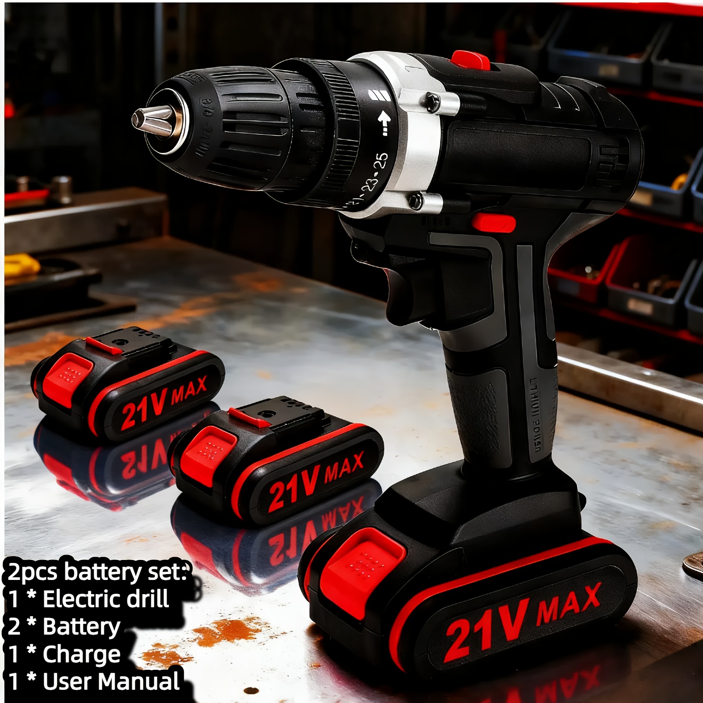 21V Multifunctionele Handboor met Schroevendraaierset, 3-in-1 Elektrische Schroevendraaier,