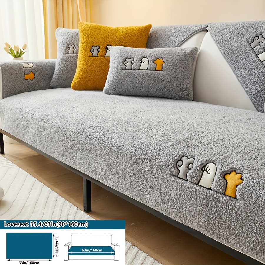 TEMU 1pc Thick Warm Faux Lamb Plush Sofa Cushion, Winter Non-slip, For Living Room & Bedroom, Solid Color, Premium Anti-cat Scratch Sofa Cover/throw