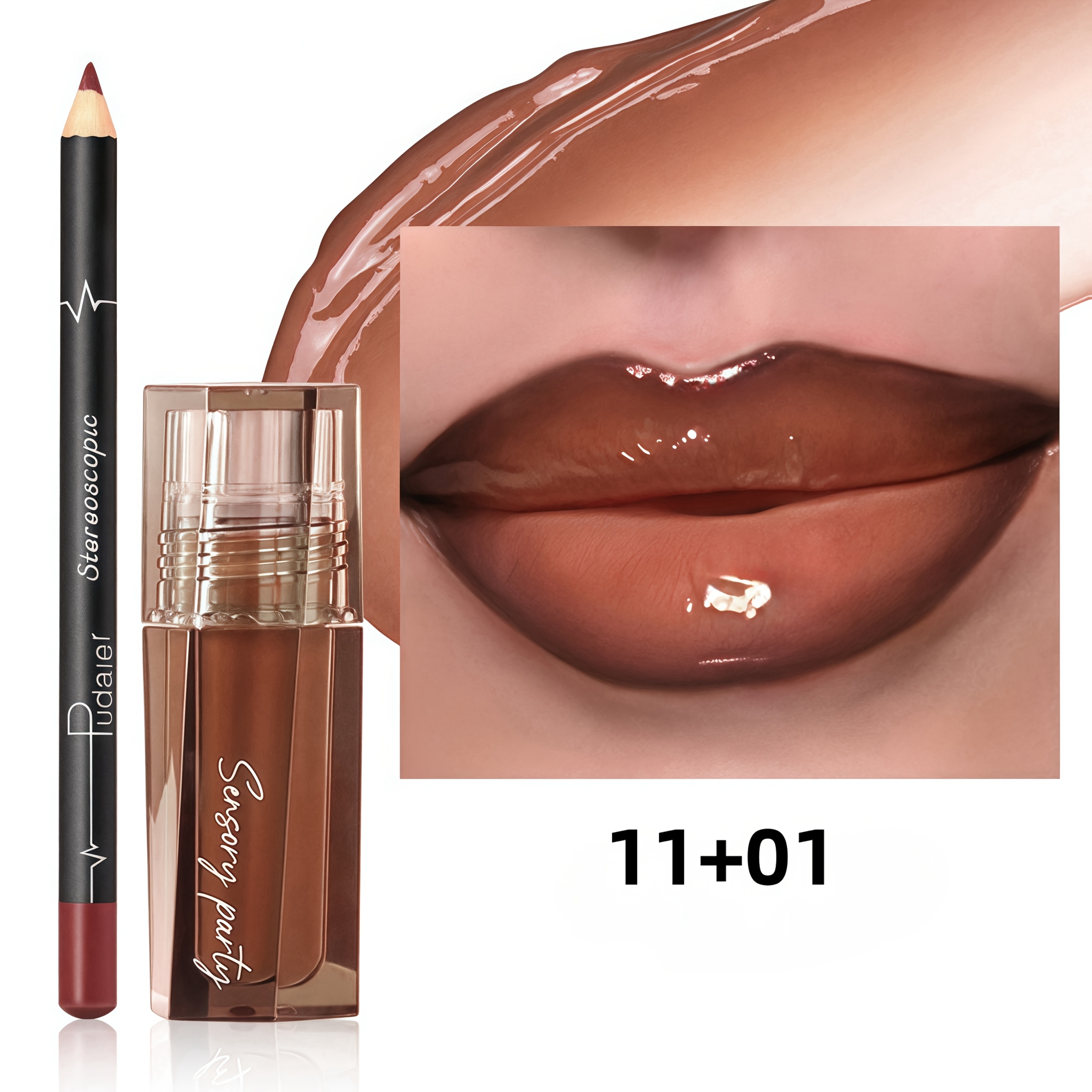 TEMU Hydrating Lip Gloss & Lip Liner Set - Define Your Lips With , Look For Any Occasion, Perfectly Versatile For Makeup Style!
