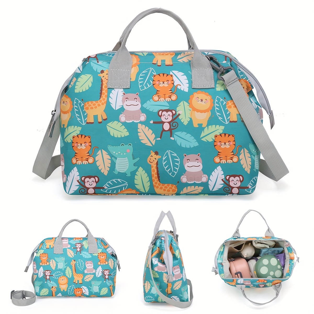 

Large Capacity Waterproof Nylon Diaper Bag With Cute Animal Print - , Shoulder & Crossbody Parent Bag With Handles, Small Diaper Bag