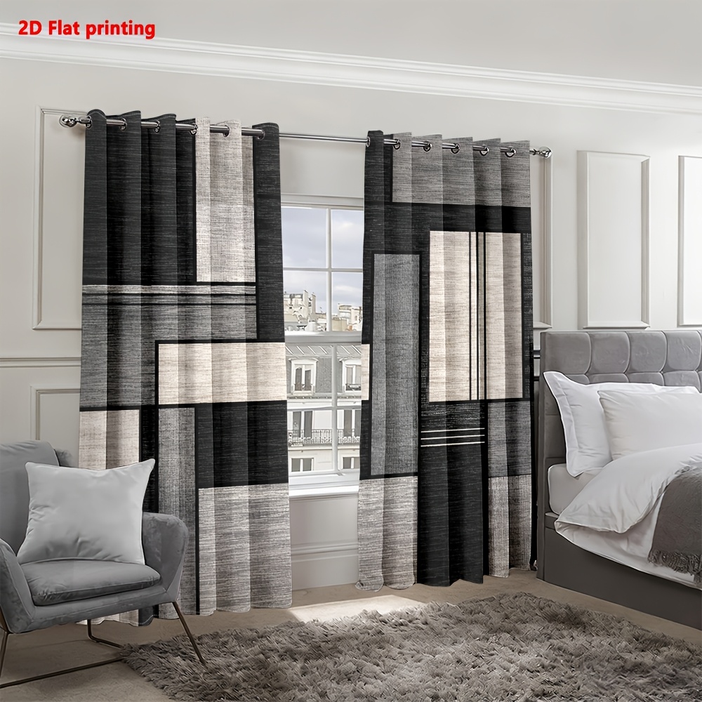 TEMU 2D Plat, 2 stuks Moderne Minimalistische Semi-Doorzichtige Gordijnen Geschikt voor Woonkamer, Oogjespanelen met Ringen, Lichtfilterende Privacy