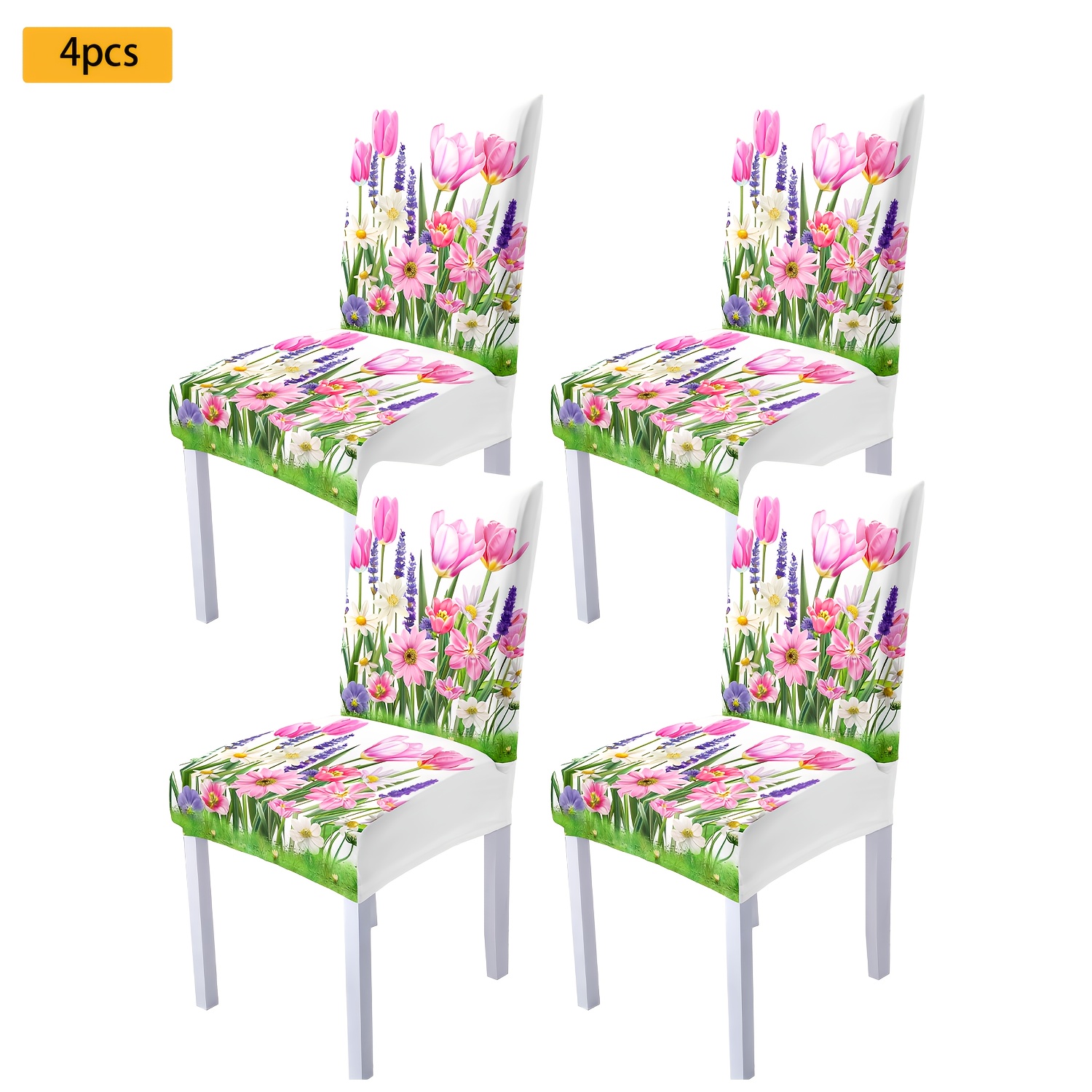 TEMU Open, 4/6/5/7pcs Modern Art Design Tulip Print Chair Covers And Tablecloth Set, 4pcs (4 Chair Covers), 6pcs (6 Chair Covers), 5pcs (1 Tablecloth