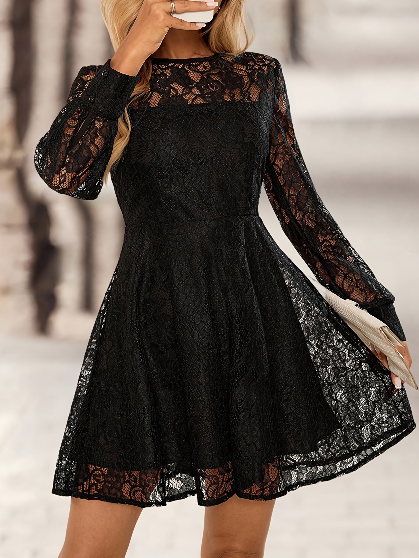 womens black lace dress sold on Temu United States