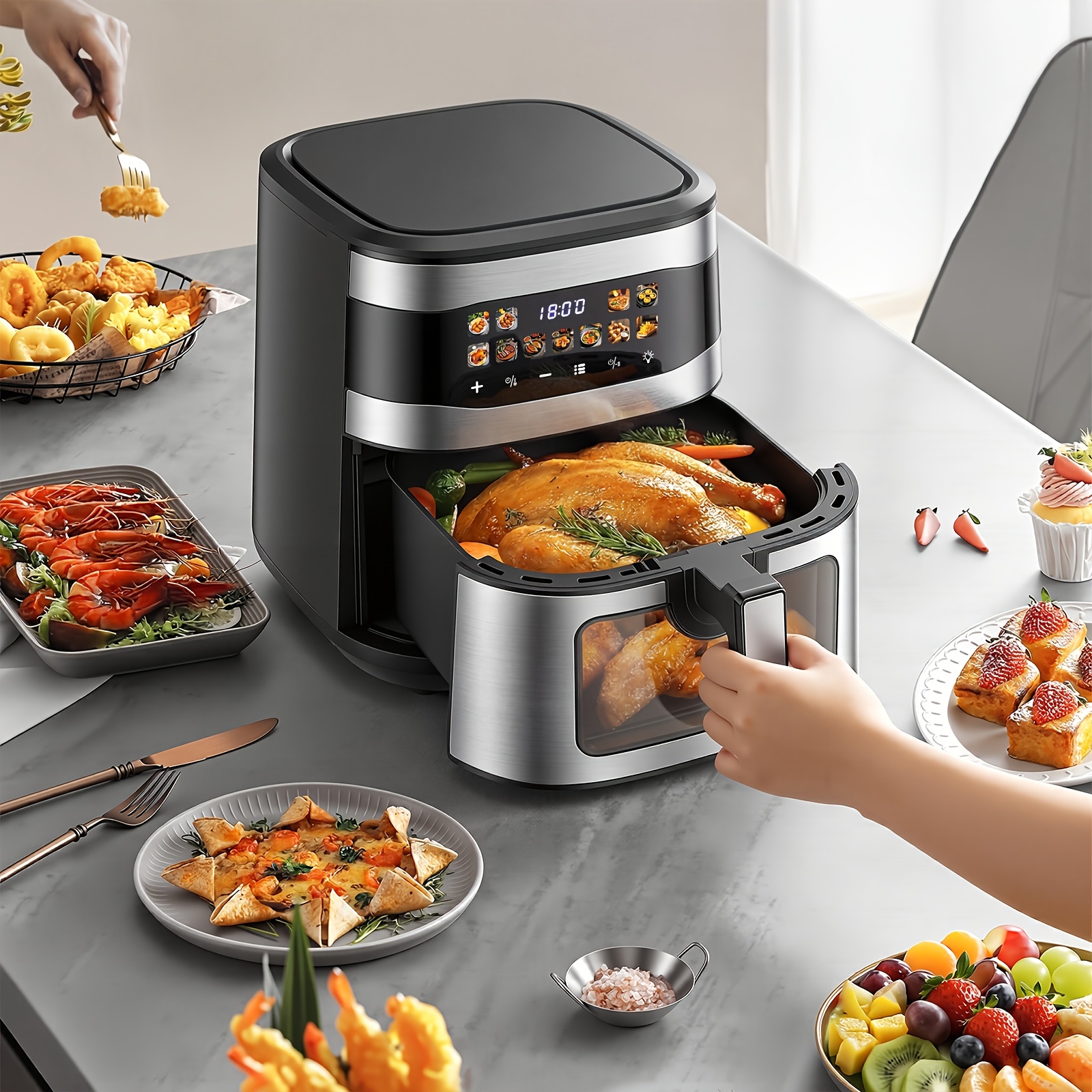 Image of 10l Xxl Air Fryer, 11-in-1 Fryer Oven With Color Touchscreen & Viewing Window, Toaster Oven Combo For , Roast, Dehydrate, Bake, Dishwasher Safe Accessories