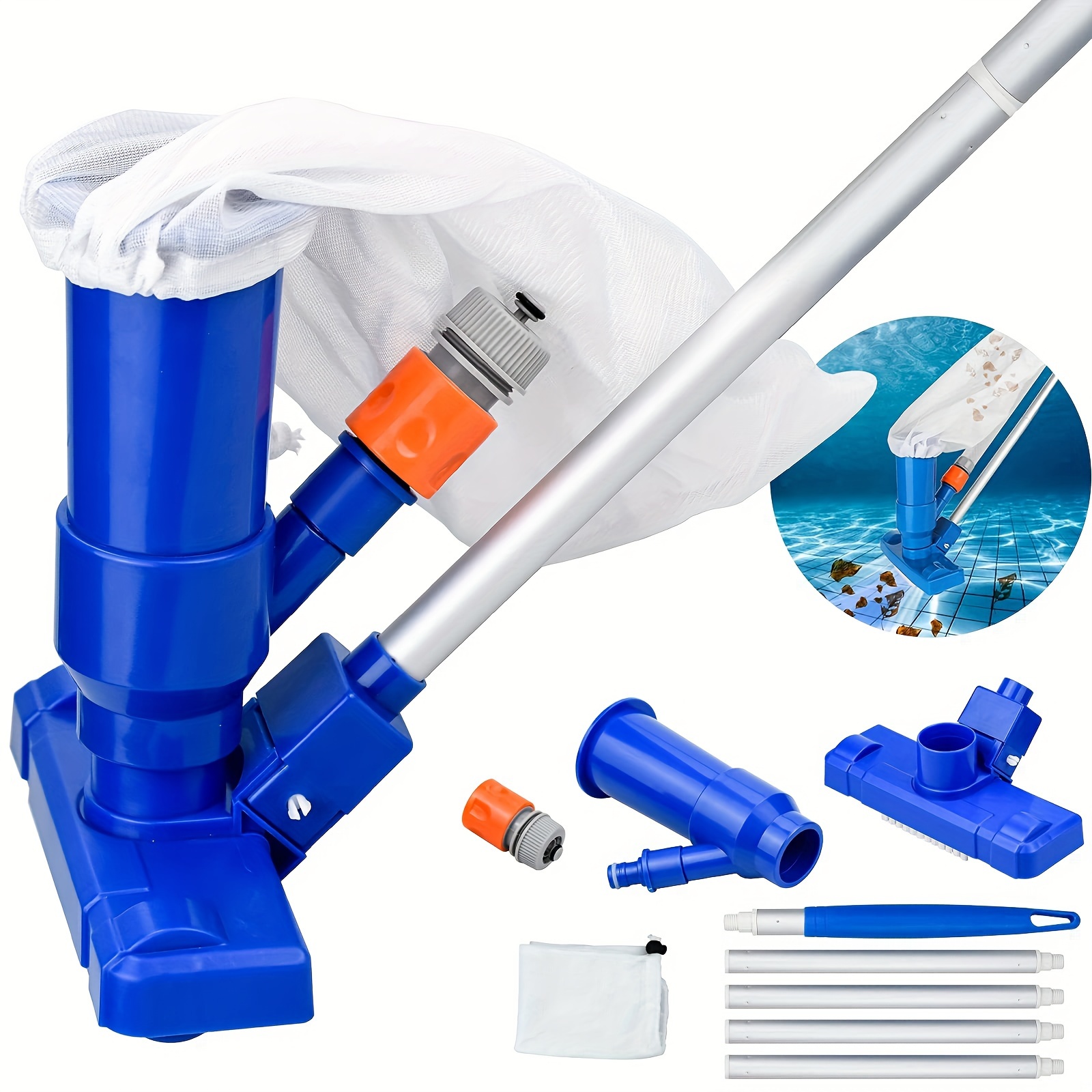 

Efficient Pool Cleaning Kit: Portable Vacuum With Jet Head & Brushes - Fits European Hoses