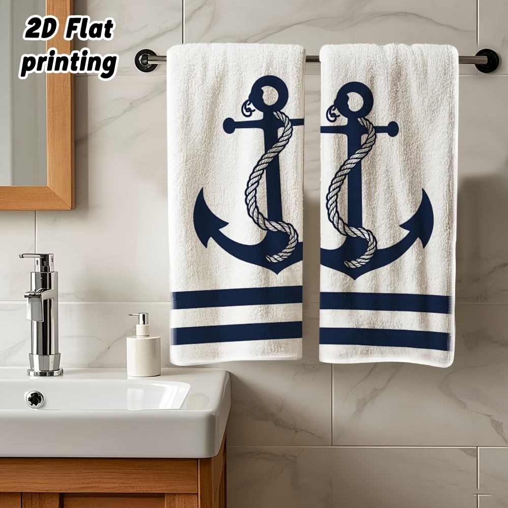 TEMU Serviettes à main plates 2D, 2 pièces, motif et corde nautiques - Microfibre adaptée pour salle de bain, cuisine, lavage du visage, serviette
