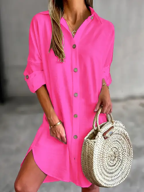 button up collared shirt dress, casual long sleeve slit side maxi dress with pocket, women's clothing | High-quality & Affordable | Temu button up collared shirt dress, casual long sleeve slit side maxi dress with pocket, women's clothing | High-quality & Affordable | Temu