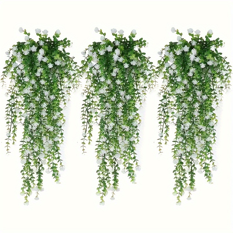 TEMU 3-pack Artificial Hanging Plants - Soon For Home Decor, Easter Plastic Flowers For Patio Decoration, Hanging Without Container