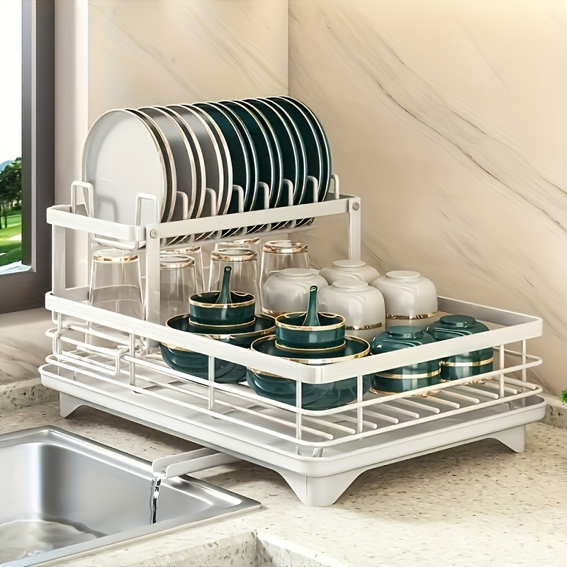 TEMU -saving Double-layer Dish Rack - Large , Stackable & To , Includes Cup And Utensil Holders - For Kitchen Organization, Gift